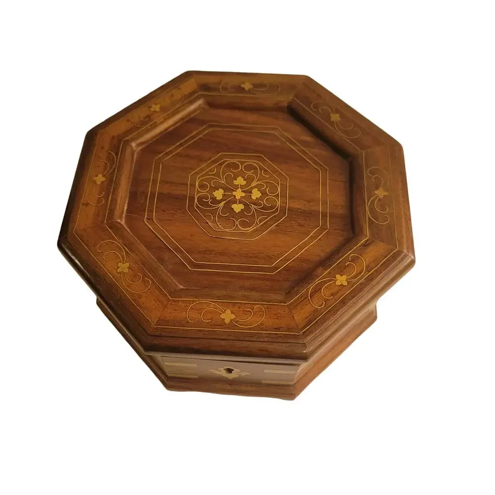 Wood jewelry box with bronze inlay Multi compartment 8